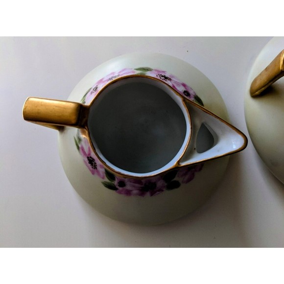 BAVARIA HAND PAINTED ROSE FLORAL & GOLD ART DECO CREAMER & SUGAR - Picture 3 of 7